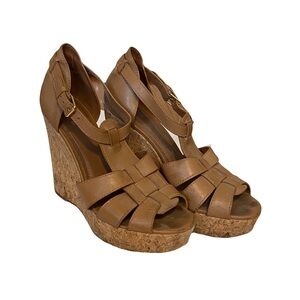 Tan Tory Burch Leather and Cork Wedges in Size 9